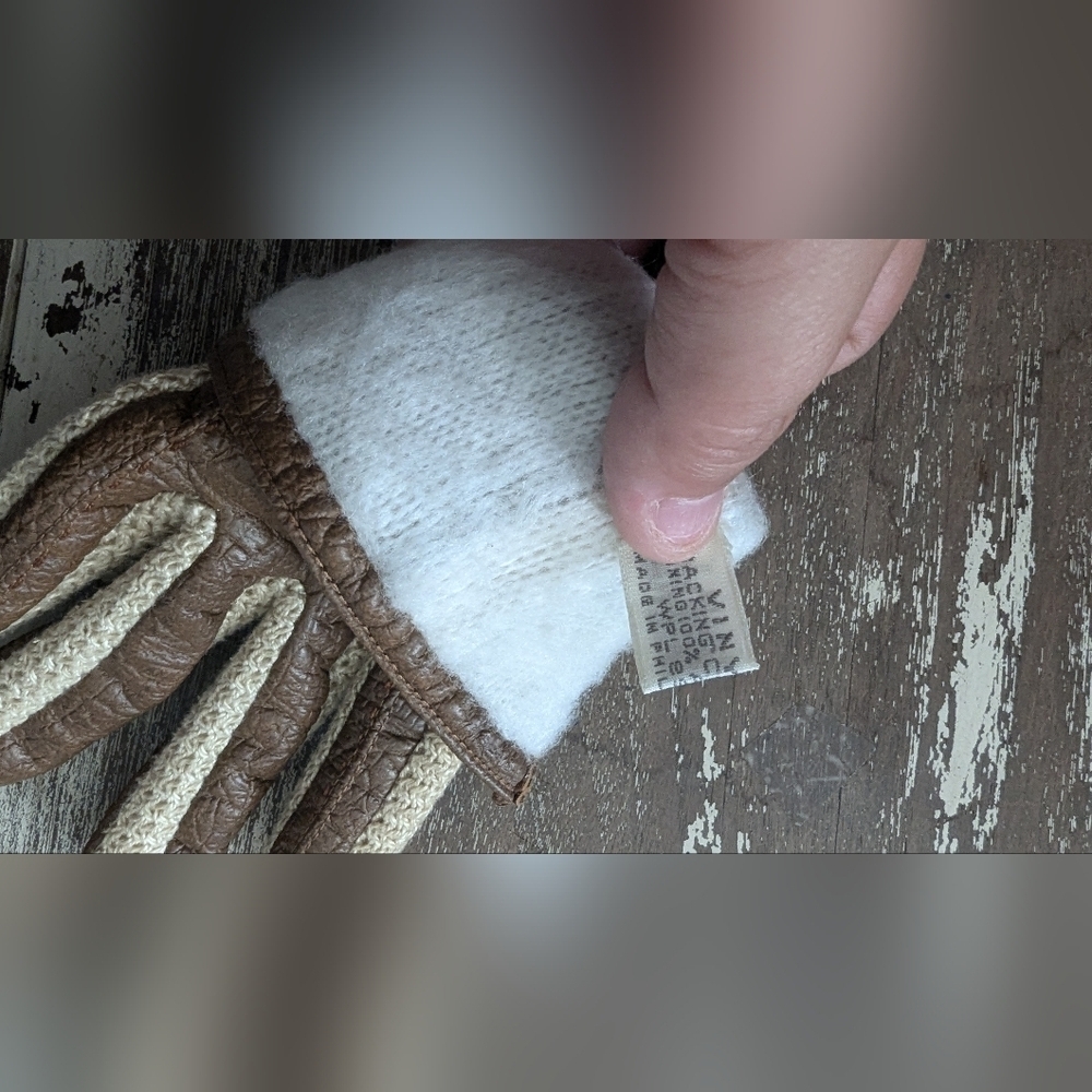 " Vinyl " Leather and wool interior gloves womens gloves - Picture 7 of 13